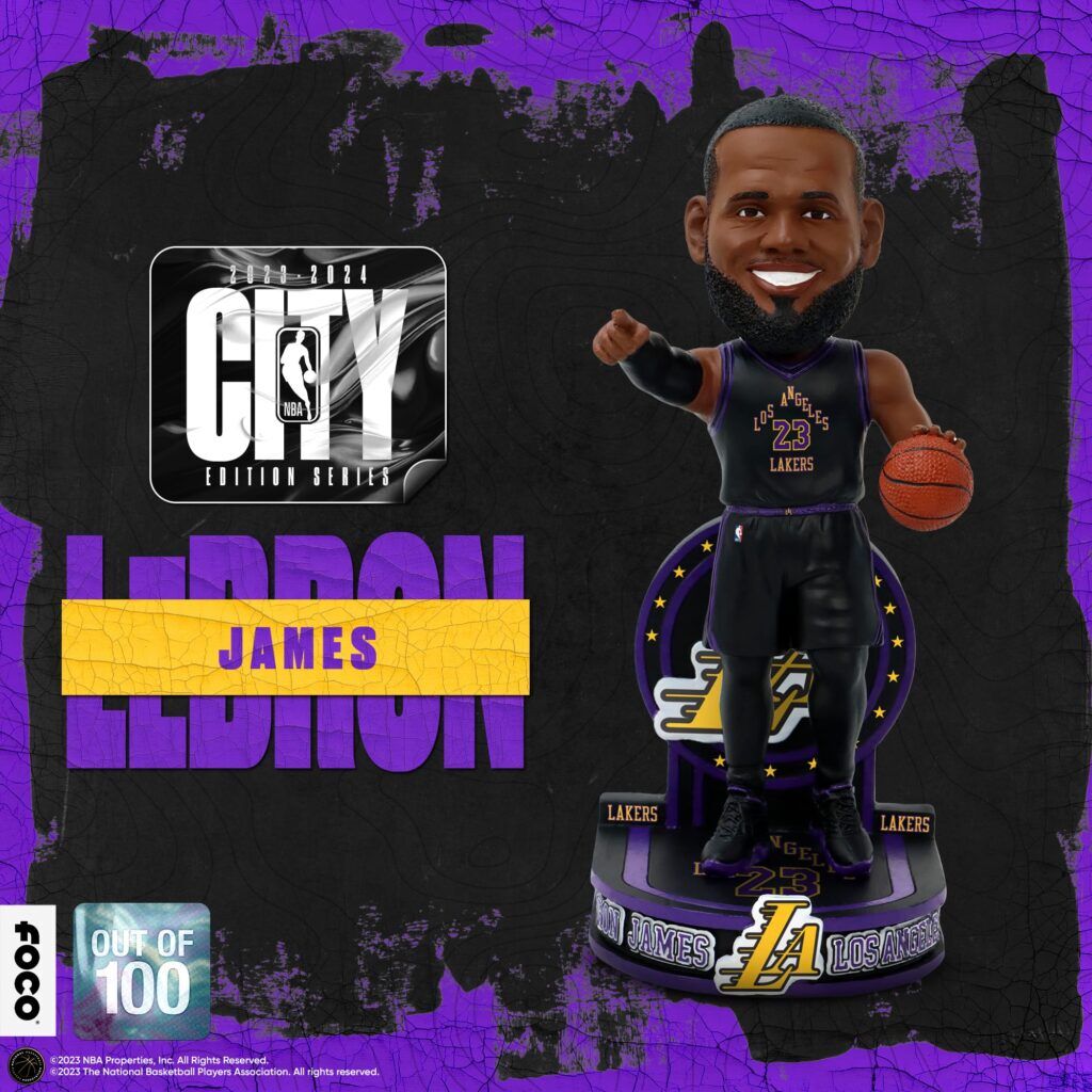 LeBron James bobblehead, Lakers City Edition jersey, FOCO LeBron James bobblehead, Lakers City Edition jersey, FOCO